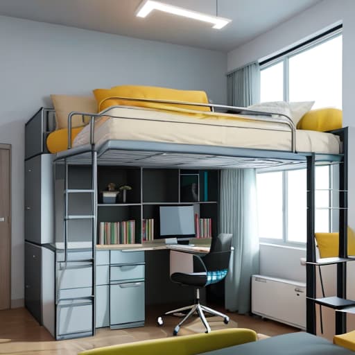  Four meters high loft design above bed below desk