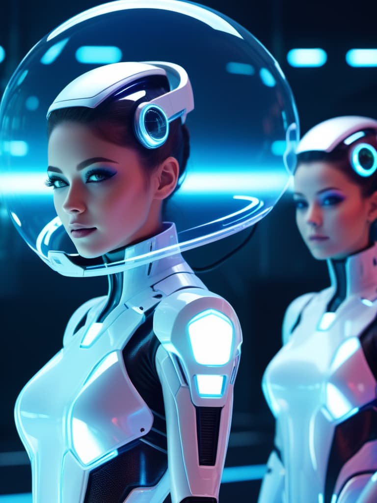  sci-fi style hologram girls, (excellent quality, 4k, hq texture, hdr, detailed) . futuristic, technological, alien worlds, space themes, advanced civilizations
