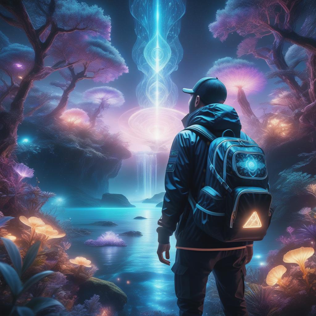  photo RAW,HD,8K, (Ultra detailed illustration of a person lost in a magical world of wonders, glowy, incredibly detailed, night, ( add depth, Hyperdetailed,hyper realistic background:1.5), bioluminescence, ultrarealistic, hyperrealistice, hyperdetailed: shiny aura, highly detailed, intricate motifs, perfect composition, smooth, sharp focus, sparkling particles,  (Ultra detailed illustration of a person lost in a magical world of wonders, glowy, background, incredibly detailed, night, bioluminescence, ultrarealistic, hyperrealistice, hyperdetailed: shiny aura, highly detailed, intricate motifs, perfect composition, smooth, sharp focus, sparkling particles, background Realistic, (In a captivating art piece, a whimsical virtual regal amoeba bl hyperrealistic, full body, detailed clothing, highly detailed, cinematic lighting, stunningly beautiful, intricate, sharp focus, f/1. 8, 85mm, (centered image composition), (professionally color graded), ((bright soft diffused light)), volumetric fog, trending on instagram, trending on tumblr, HDR 4K, 8K