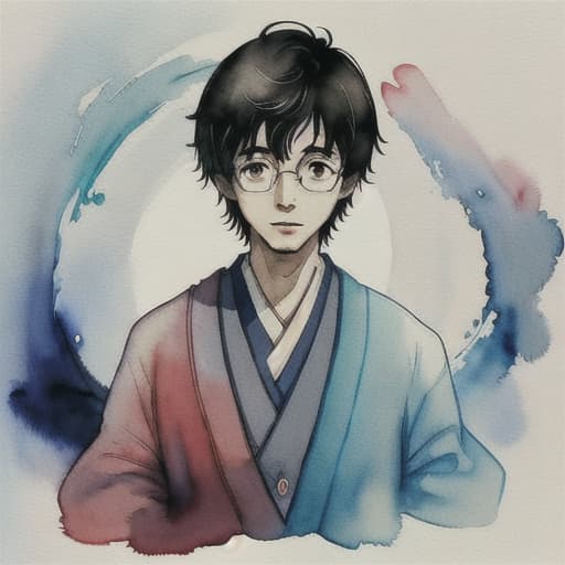  Japanese scientist who looks like Harry Potter in watercolor