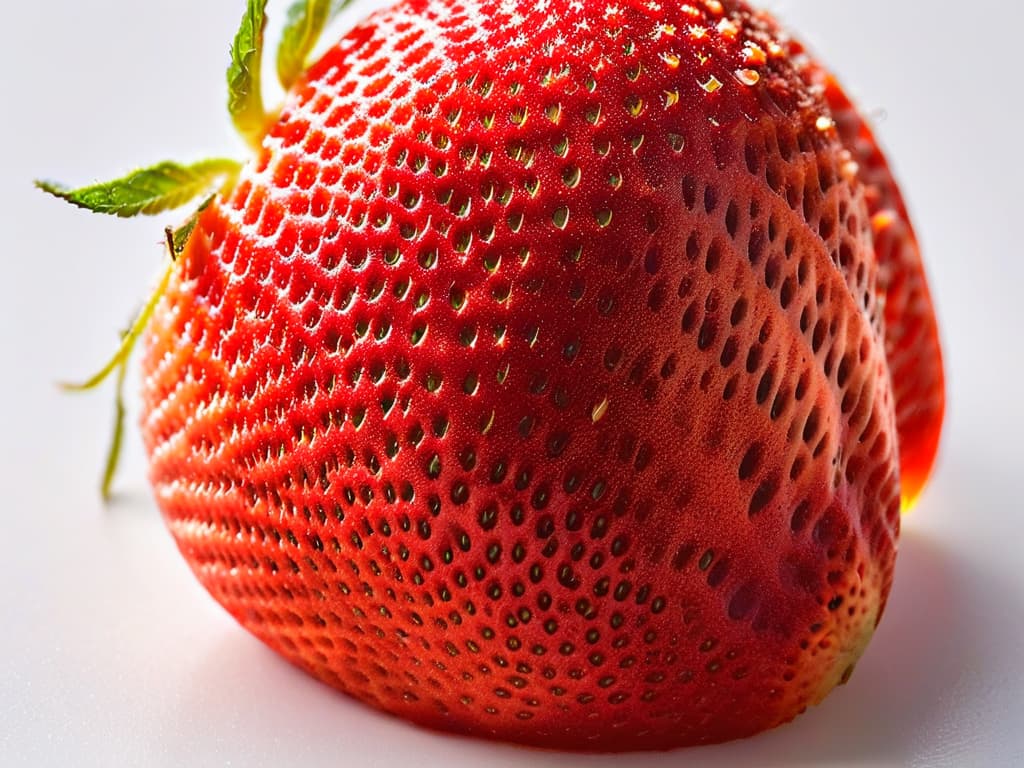  An ultradetailed closeup photograph of a single perfectly preserved freezedried strawberry, showcasing its intricate texture and vibrant color. The strawberry appears almost translucent, with every tiny seed and crevice sharply defined, highlighting the innovative technique of freezedrying in pastry making. The minimalistic style emphasizes the natural beauty and scientific precision of the process, evoking a sense of curiosity and sophistication for the readers. hyperrealistic, full body, detailed clothing, highly detailed, cinematic lighting, stunningly beautiful, intricate, sharp focus, f/1. 8, 85mm, (centered image composition), (professionally color graded), ((bright soft diffused light)), volumetric fog, trending on instagram, trending on tumblr, HDR 4K, 8K