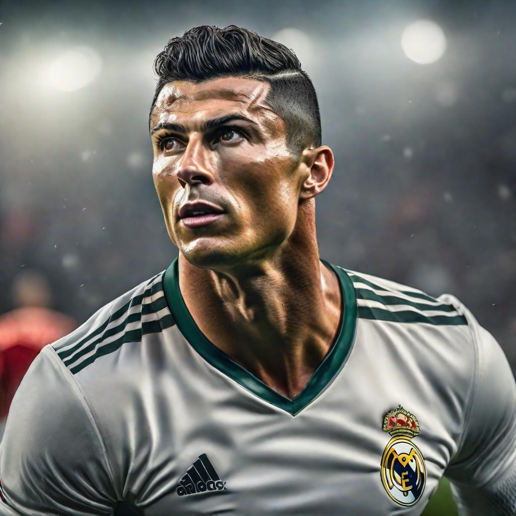  Cristiano Ronaldo con un mundial hyperrealistic, full body, detailed clothing, highly detailed, cinematic lighting, stunningly beautiful, intricate, sharp focus, f/1. 8, 85mm, (centered image composition), (professionally color graded), ((bright soft diffused light)), volumetric fog, trending on instagram, trending on tumblr, HDR 4K, 8K