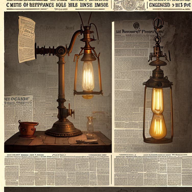  Create a vintage oil lamp advertisement of 1850 so old newspaper and the overall feel is renaissance vintage.