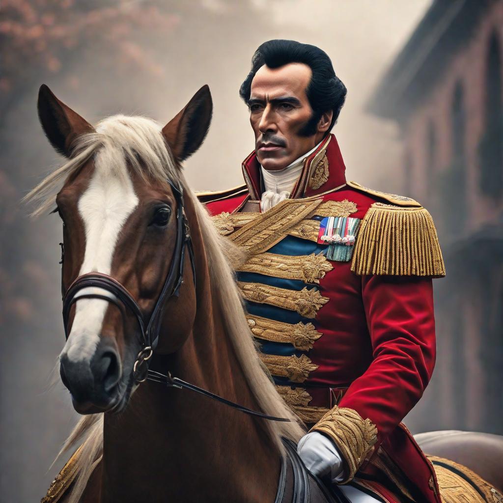  Dónde está Simón bolivar hyperrealistic, full body, detailed clothing, highly detailed, cinematic lighting, stunningly beautiful, intricate, sharp focus, f/1. 8, 85mm, (centered image composition), (professionally color graded), ((bright soft diffused light)), volumetric fog, trending on instagram, trending on tumblr, HDR 4K, 8K