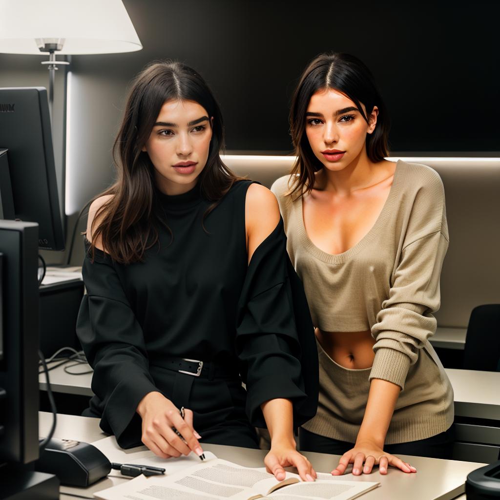  Dua lipa sitting at a desk hyperrealistic, full body, detailed clothing, highly detailed, cinematic lighting, stunningly beautiful, intricate, sharp focus, f/1. 8, 85mm, (centered image composition), (professionally color graded), ((bright soft diffused light)), volumetric fog, trending on instagram, trending on tumblr, HDR 4K, 8K