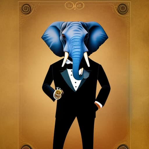 mdjrny-v4 style An elephant wearing an elegant tuxedo and smoking a cuban cigar in a fancy bar