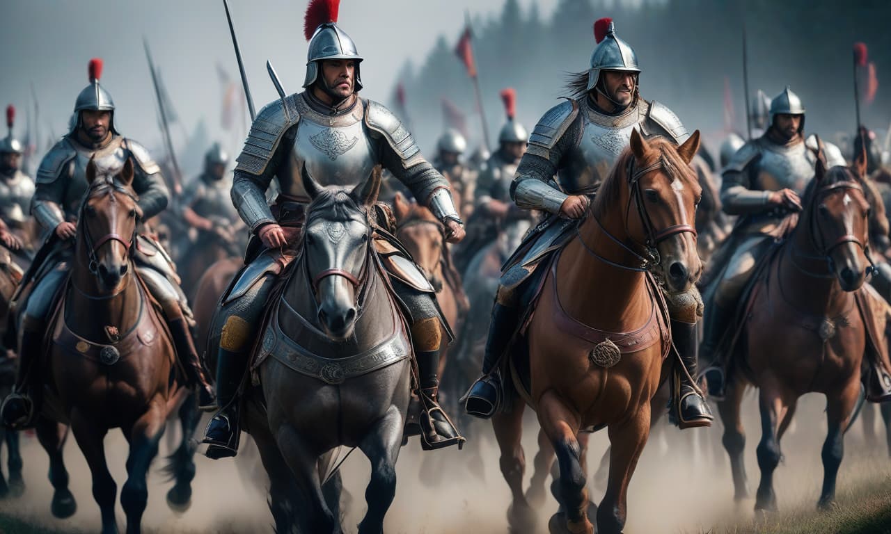  Nilfgaardian heavy cavalry. hyperrealistic, full body, detailed clothing, highly detailed, cinematic lighting, stunningly beautiful, intricate, sharp focus, f/1. 8, 85mm, (centered image composition), (professionally color graded), ((bright soft diffused light)), volumetric fog, trending on instagram, trending on tumblr, HDR 4K, 8K