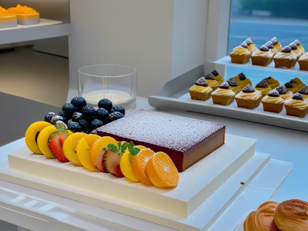  An 8k ultradetailed image of a sleek, modern kitchen counter filled with an array of colorful, meticulously crafted healthy pastries and desserts. Each treat is elegantly plated and garnished with fresh fruits and herbs, showcasing a perfect balance of indulgence and nutrition. The soft natural light filtering through a nearby window highlights the textures and vibrant hues of the pastries, creating a visually stunning and appetizing scene that is sure to inspire and captivate readers interested in healthy baking certifications. hyperrealistic, full body, detailed clothing, highly detailed, cinematic lighting, stunningly beautiful, intricate, sharp focus, f/1. 8, 85mm, (centered image composition), (professionally color graded), ((bright soft diffused light)), volumetric fog, trending on instagram, trending on tumblr, HDR 4K, 8K