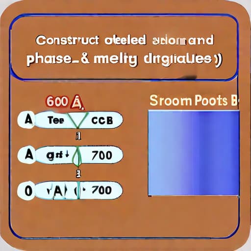  Construct a detailed phase diagram for metals A and B showcasing melting points, solubilities, and eutectics. Clearly label melting points (480°C for A, 600°C for B), solubility limits (4% B in A at 420°C, 0% at room temp;