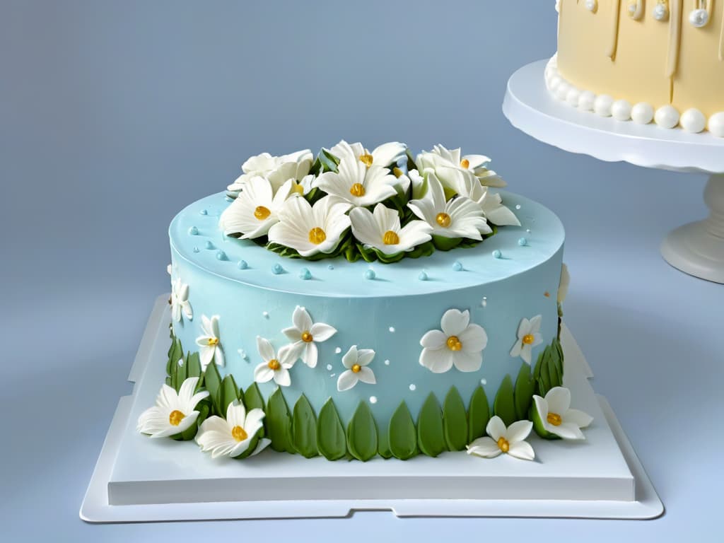  A photorealistic image of a pristine, intricately designed cake showcasing a harmonious blend of traditional and innovative elements. The cake is elegantly decorated with classic frosting techniques, delicate sugar flowers, and ornate piping details, while also featuring avantgarde design elements such as edible gold accents, geometric patterns, and unique flavor pairings. The lighting highlights the textures and colors of the cake, emphasizing its artistry and craftsmanship, making it a visually stunning representation of the duality between tradition and innovation in pastry art. hyperrealistic, full body, detailed clothing, highly detailed, cinematic lighting, stunningly beautiful, intricate, sharp focus, f/1. 8, 85mm, (centered image composition), (professionally color graded), ((bright soft diffused light)), volumetric fog, trending on instagram, trending on tumblr, HDR 4K, 8K