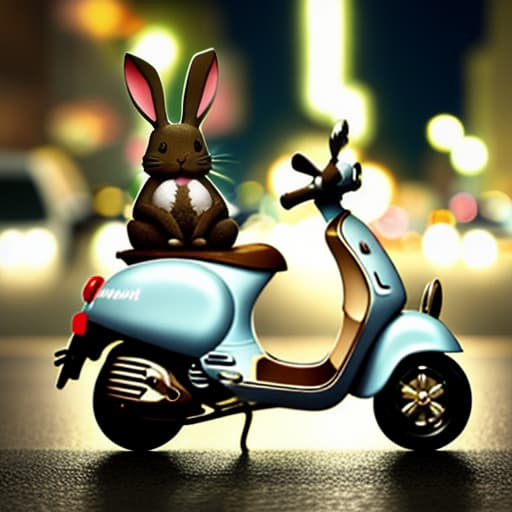  Cute bunny on vespa bike in the night