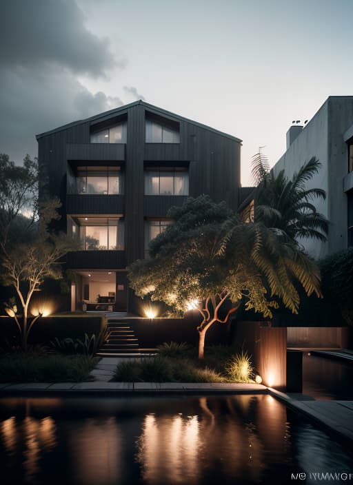  A high resolution photograph of a modern Apartment Building, hyper realistic, CINEMATIC, HYPER REALISTIC PHOTOGRAPH OF BLACK, CONCRETE AND CORTEN MODERN MINIMALIST VILLA WITH OPEN LIVING ROOM AND DINING ROOM, ARCHITECTURE WITH ARTIFICIAL LIGHTING AND ILLUMINATED SWIMMING POOL, GARDEN WITH OLIVE TREES, INFINITE POOL, UNREAL ENGINE 5, PHOTOGRAPHY, ULTRA WIDE ANGLE, DEPTH OF FIELD, HYPER DETAILED, INSANE DETAILS, INTRICATE DETAILS, BEAUTIFULLY COLOR GRADED, UNREAL ENGINE, PHOTOSHOOT, SHOT ON 25MM LENS, DOF, TILT BLUR, SHUTTER SPEED 1/1000, F/22, WHITE BALANCE, 32K, SUPER RESOLUTION, MEGAPIXEL, PRO PHOTO RGB, VR, LONELY, GOOD, MASSIVE, HALF REAR LIGHTING, BACKLIGHT, NATURAL LIGHTING, INCANDESCENT, OPTICAL FIBER, MOODY LIGHTING, CINEMATIC LIGHTI