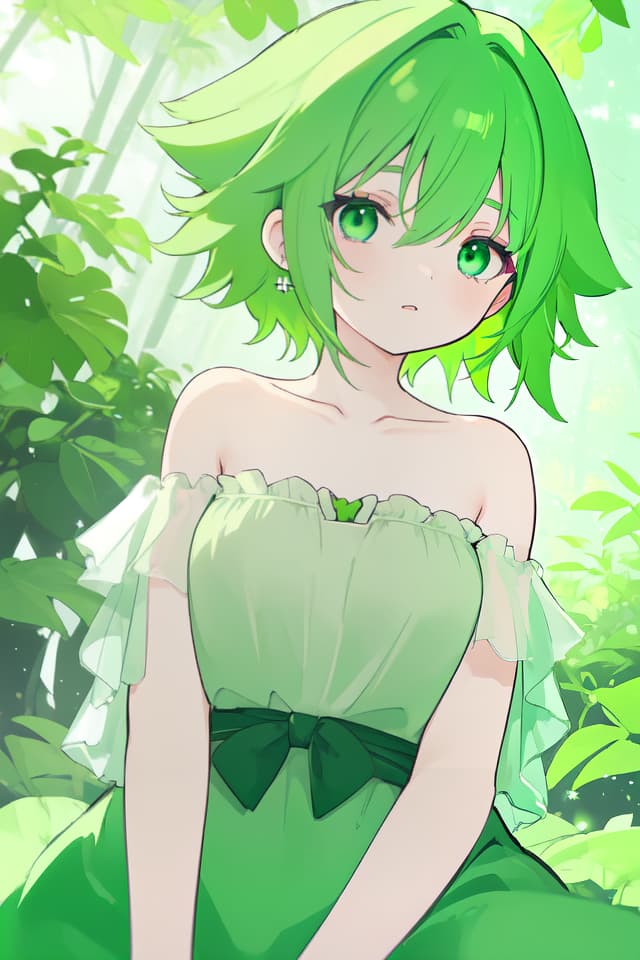  Beautiful collarbone of green hair character