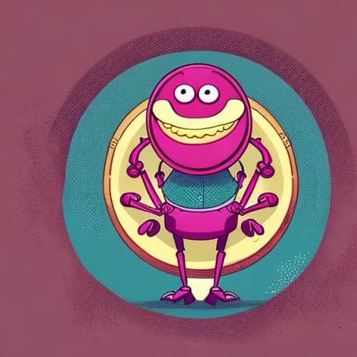  make an illustration of a doughnut with arms, legs, eyes and mouth. it is wearing shoes and running for its life. Color pink with white sprinkles. It has a bite already at the top. Running from left to right direction.