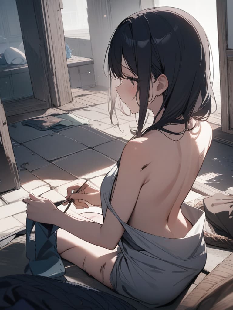  Gles, black hair, knitting, , , s, , , facial shot, , dark eyes, dark stone pavement rooms, full of scratches in the body, ault. Receive, gles , tears, , no clothes, masterpiece, best quality,8k,ultra detailed,high resolution,an extremely delicate and beautiful,hyper detail