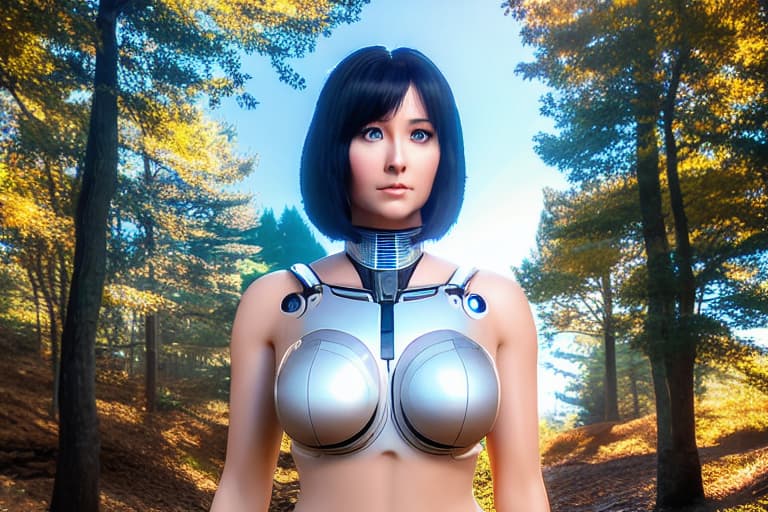  A ((Cortana like) AI android woman)) with long, black hair and (silver blue) eyes, standing confidently. transparent background.