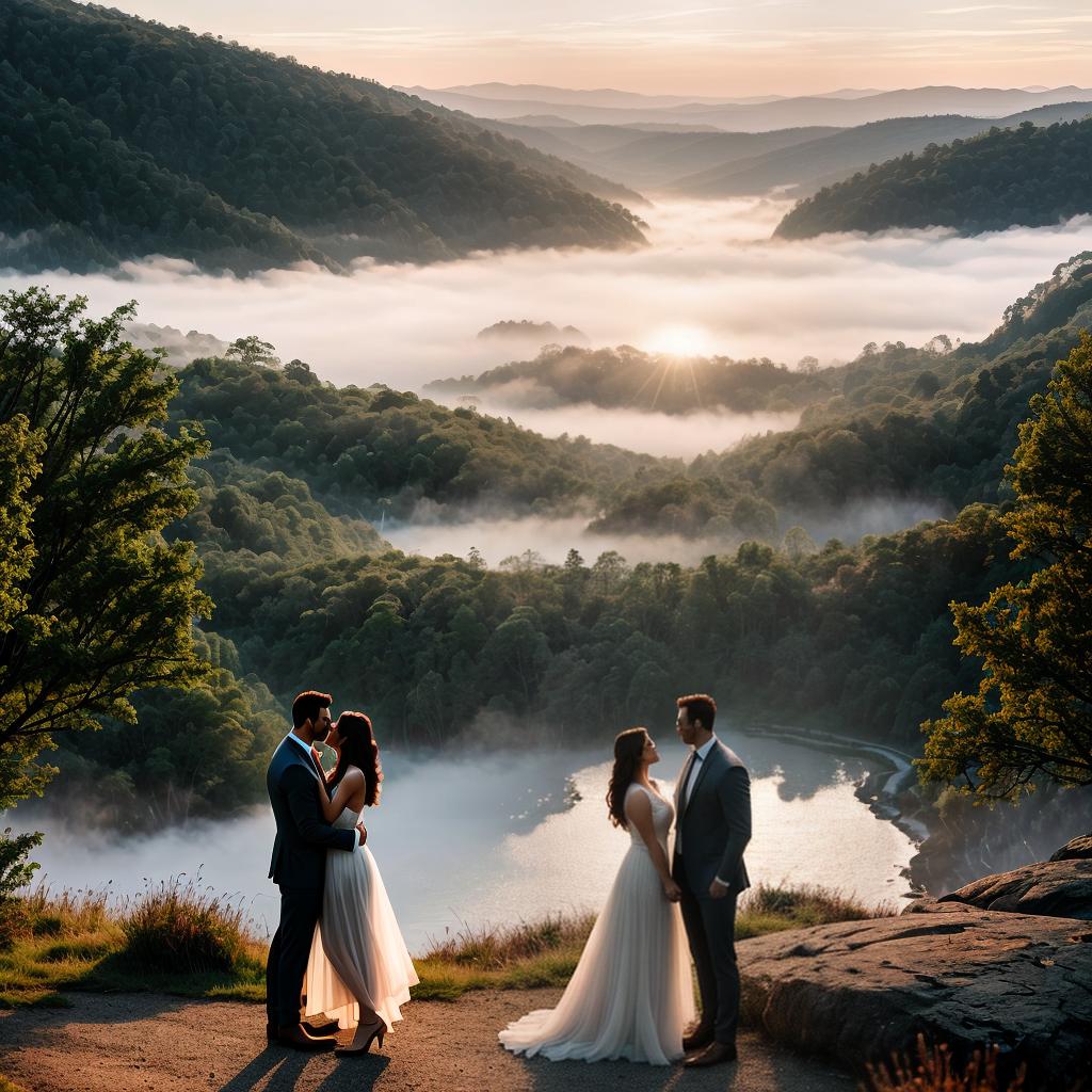  Create a high quality hyperrealistic image that visually represents the theme 'True love is not about finding someone to live with, but finding someone you can't live without.' The image should depict a couple standing together on a scenic overlook, holding each other closely and looking into each other's eyes, conveying a deep emotional connection. The background should include a beautiful sunset over a serene landscape, emphasizing the romantic atmosphere. The characters should be dressed casually, and their expressions should reflect the profound bond they share. The image should be of hyperrealistic style and high quality. hyperrealistic, full body, detailed clothing, highly detailed, cinematic lighting, stunningly beautiful, intricate, sharp focus, f/1. 8, 85mm, (centered image composition), (professionally color graded), ((bright soft diffused light)), volumetric fog, trending on instagram, trending on tumblr, HDR 4K, 8K