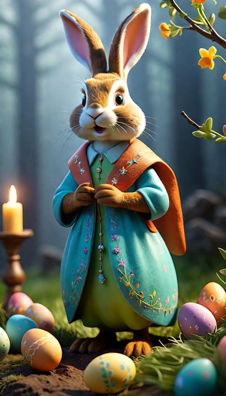  Professional 3D model of Easter . Rendered with Octane, the model is highly detailed,dramatic lighting. hyperrealistic, full body, detailed clothing, highly detailed, cinematic lighting, stunningly beautiful, intricate, sharp focus, f/1. 8, 85mm, (centered image composition), (professionally color graded), ((bright soft diffused light)), volumetric fog, trending on instagram, trending on tumblr, HDR 4K, 8K