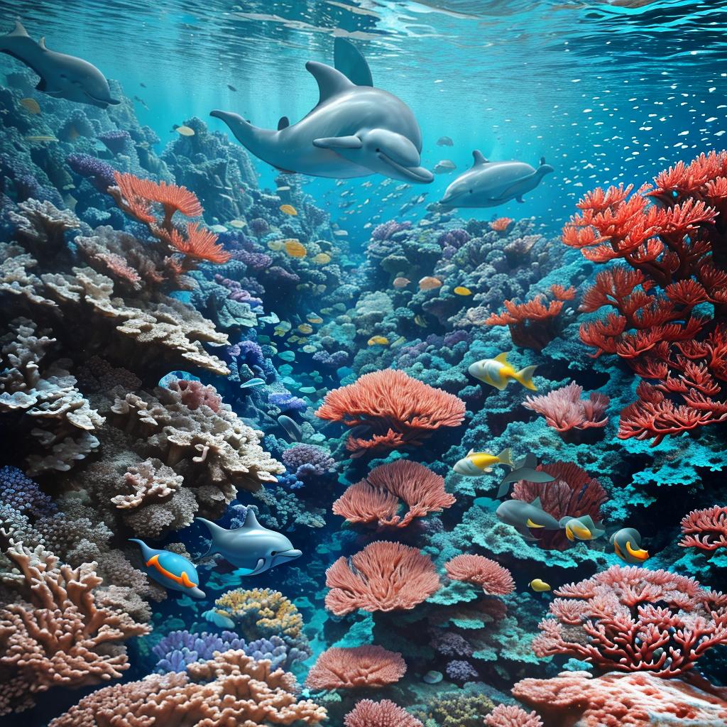  masterpiece, best quality, Most Beautiful in deep sea teeming with vibrant corals, diverse marine life, and enchanting underwater landscapes, full of corals, acrophore, small fishes, anemones, dolphin, various algaes, caves, colorful,all captured in stunning 8k resolution with intricate details.