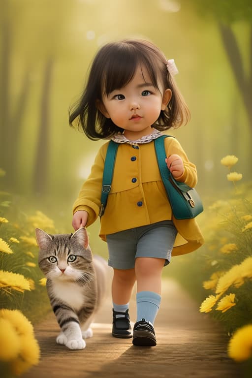 little girl with cat, hyperrealistic, high quality, highly detailed, cinematic lighting, intricate, sharp focus, f/1. 8, 85mm, (centered image composition), (professionally color graded), ((bright soft diffused light)), volumetric fog, trending on instagram, HDR 4K, 8K