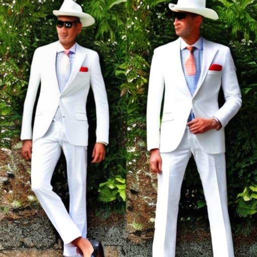  create an image of the ze pilintra with a white suit, Panama hat and white pants. tie