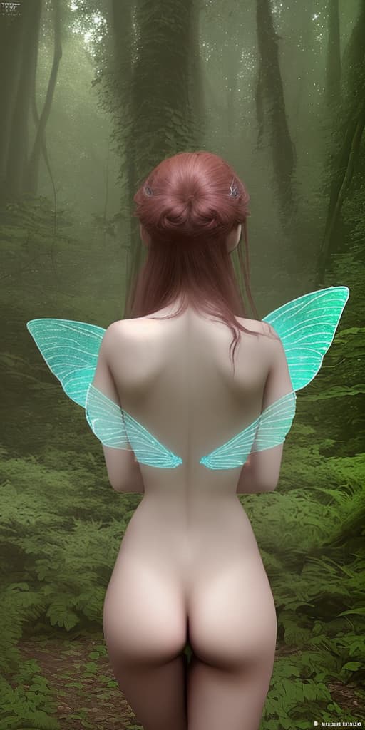  fairy, in the forest, with her back, without panties