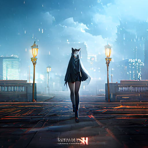  Cat Girl hyperrealistic, full body, detailed clothing, highly detailed, cinematic lighting, stunningly beautiful, intricate, sharp focus, f/1. 8, 85mm, (centered image composition), (professionally color graded), ((bright soft diffused light)), volumetric fog, trending on instagram, trending on tumblr, HDR 4K, 8K