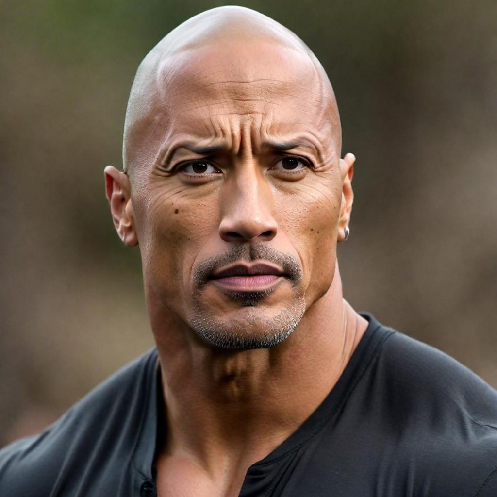  Create an image of Dwayne 'The Rock' Johnson with a sad expression. The facial features should be accurate and recognizable as The Rock, but his eyebrows are furrowed, his eyes slightly downcast, and the corners of his mouth turned down in a frown. He should have a single tear rolling down his cheek to emphasize his sadness. The setting can be neutral, and the overall tone of the image should evoke empathy. hyperrealistic, full body, detailed clothing, highly detailed, cinematic lighting, stunningly beautiful, intricate, sharp focus, f/1. 8, 85mm, (centered image composition), (professionally color graded), ((bright soft diffused light)), volumetric fog, trending on instagram, trending on tumblr, HDR 4K, 8K