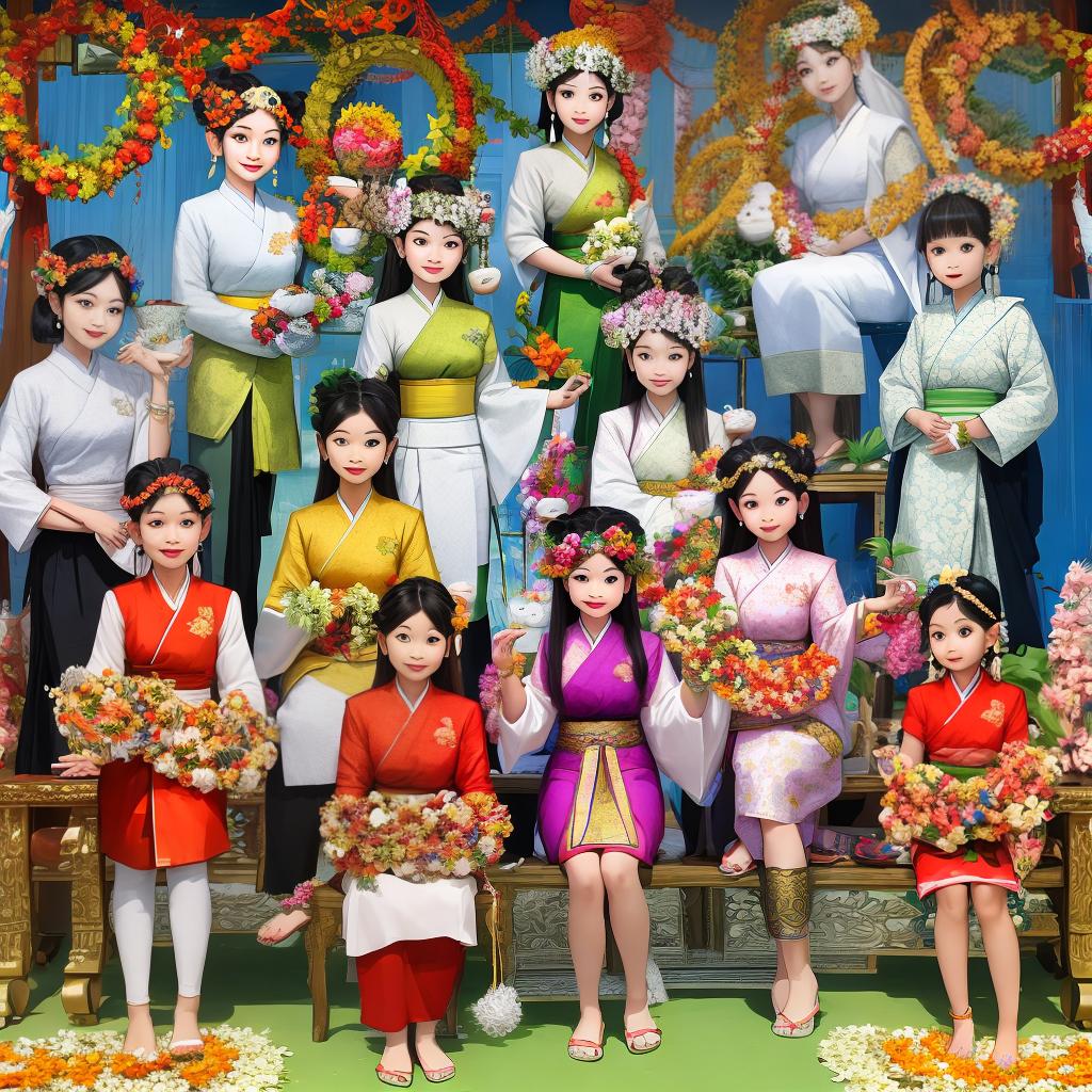  masterpiece, best quality, generates a picture of Thai people wearing Thai wreaths