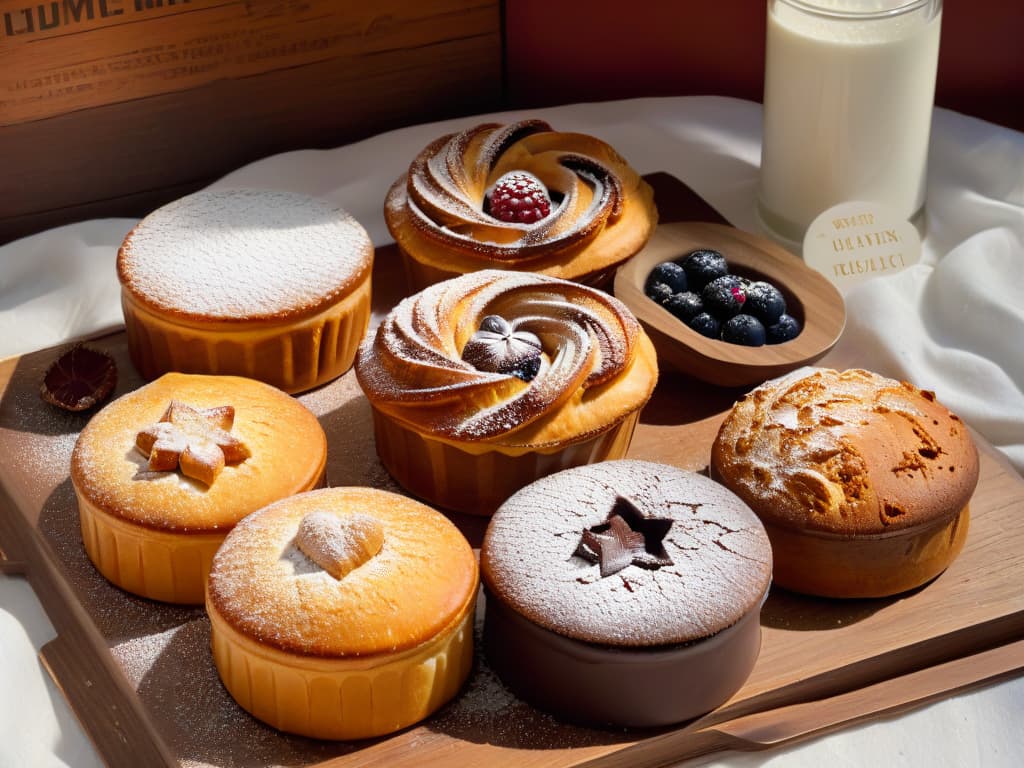  A closeup, photorealistic image of a variety of freshly baked pastries and cakes, each showcasing a different brand of baking powder used in their preparation. The pastries are beautifully arranged on a rustic wooden table, with soft natural lighting highlighting the textures and golden hues of the baked goods. The image exudes a sense of warmth and expertise, enticing the viewer with the promise of delicious homemade treats made with the best baking powder brands. hyperrealistic, full body, detailed clothing, highly detailed, cinematic lighting, stunningly beautiful, intricate, sharp focus, f/1. 8, 85mm, (centered image composition), (professionally color graded), ((bright soft diffused light)), volumetric fog, trending on instagram, trending on tumblr, HDR 4K, 8K