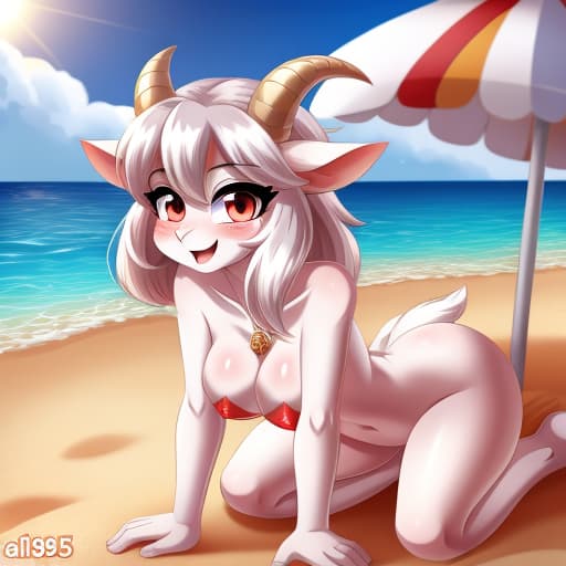  Goat Lucifer by alfa995, full body, blush, beach, open eyes, digital art, masterpiece, 4k, fine details,