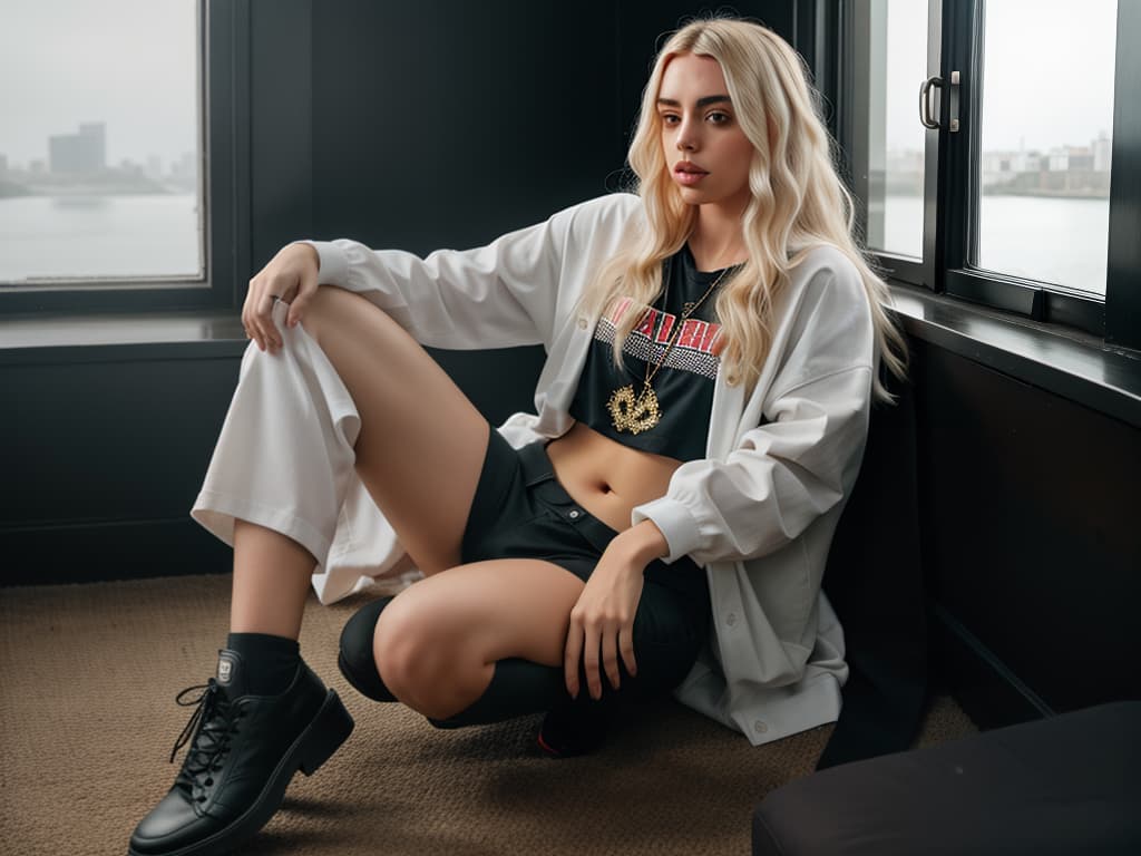  Billie Eilish,, uncensored hyperrealistic, full body, detailed clothing, highly detailed, cinematic lighting, stunningly beautiful, intricate, sharp focus, f/1. 8, 85mm, (centered image composition), (professionally color graded), ((bright soft diffused light)), volumetric fog, trending on instagram, trending on tumblr, HDR 4K, 8K