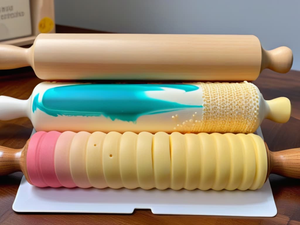  An ultradetailed image showcasing a variety of intricately patterned rolling pins displayed against a clean, white background. Each rolling pin features unique and detailed patterns, highlighting the craftsmanship and quality. The image captures the precision and beauty of these tools, emphasizing their importance in the art of cookie and fondant decoration. hyperrealistic, full body, detailed clothing, highly detailed, cinematic lighting, stunningly beautiful, intricate, sharp focus, f/1. 8, 85mm, (centered image composition), (professionally color graded), ((bright soft diffused light)), volumetric fog, trending on instagram, trending on tumblr, HDR 4K, 8K