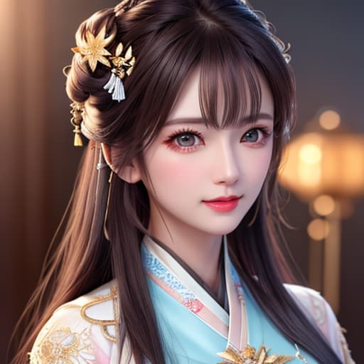  best quality, masterpiece, highres, 1girl,blush,(seductive smile:0.8),star shaped pupils,china hanfu,hair ornament,necklace, jewelry,Beautiful face,upon body, tyndall effect,photorealistic, dark studio, rim lighting, two tone lighting,(high detailed skin:1.2), 8k uhd, dslr, soft lighting, high quality, volumetric lighting, candid, Photograph, high resolution, 4k, 8k, Bokeh hyperrealistic, full body, detailed clothing, highly detailed, cinematic lighting, stunningly beautiful, intricate, sharp focus, f/1. 8, 85mm, (centered image composition), (professionally color graded), ((bright soft diffused light)), volumetric fog, trending on instagram, trending on tumblr, HDR 4K, 8K