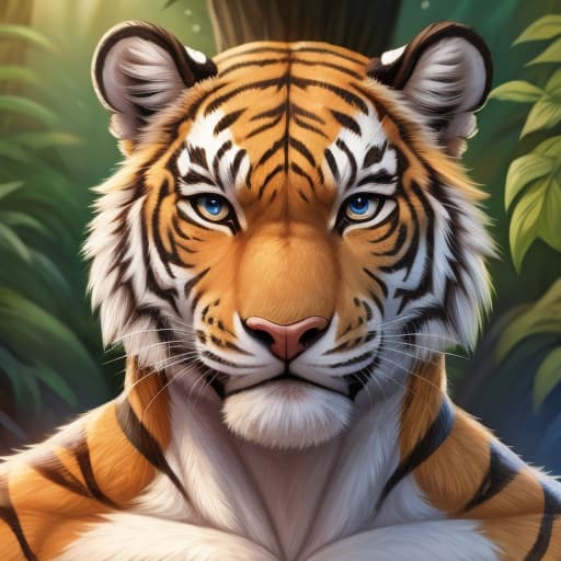  tiger anthro male penis, open eyes, digital art, masterpiece, 4k, fine details,