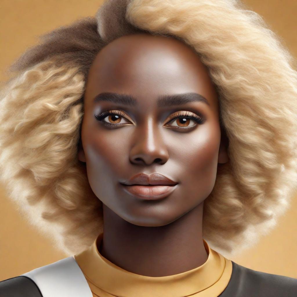  make a dark skin Caucasian person, fluffy Brown mix with blond hair, beautiful black eyes, realistic details, ultra 8k,