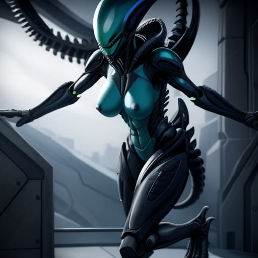  Female Alien, Xenomorph, exoskeleton, blue niples, green pussy, foot in front of camera, foot fetisch,, open eyes, digital art, masterpiece, 4k, fine details,