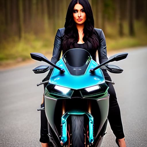  a sweet girl with black hair and brown eyes , she is so beautiful and she was seeting In cycle Kawasaki ninja h2r hyperrealistic, full body, detailed clothing, highly detailed, cinematic lighting, stunningly beautiful, intricate, sharp focus, f/1. 8, 85mm, (centered image composition), (professionally color graded), ((bright soft diffused light)), volumetric fog, trending on instagram, trending on tumblr, HDR 4K, 8K