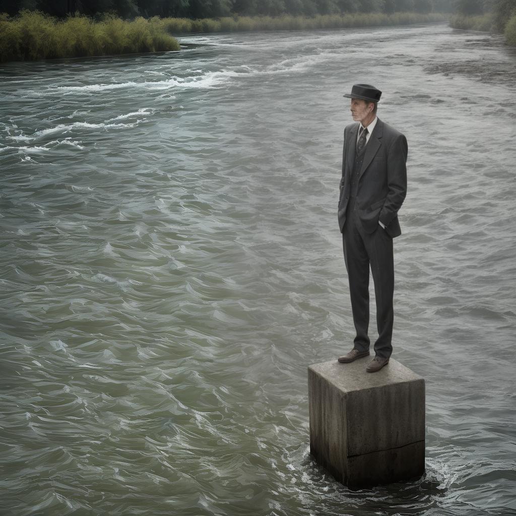  A Man standing on the corner of the river