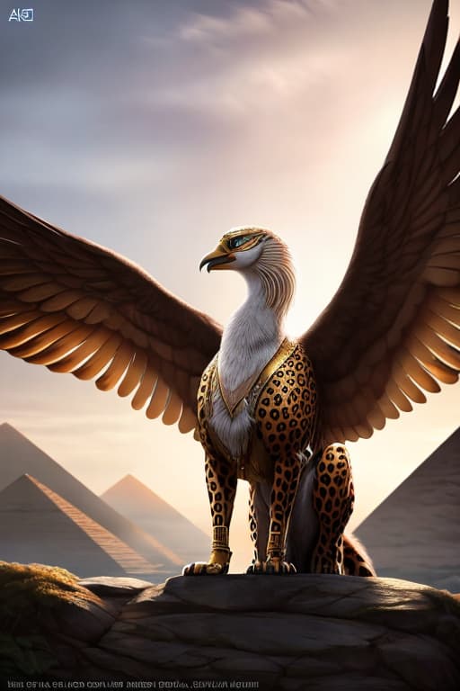  humanlike animal, nature, elegant, leopard, duo, thunderbird, male, adult, big wings, elegant, gold bracklets, egypt god, realistic, humanlike, detailed background, wilderness background, hyper realism, RAW photo, (realism, photorealistic:1.3), detailed hyperrealistic, full body, detailed clothing, highly detailed, cinematic lighting, stunningly beautiful, intricate, sharp focus, f/1. 8, 85mm, (centered image composition), (professionally color graded), ((bright soft diffused light)), volumetric fog, trending on instagram, trending on tumblr, HDR 4K, 8K