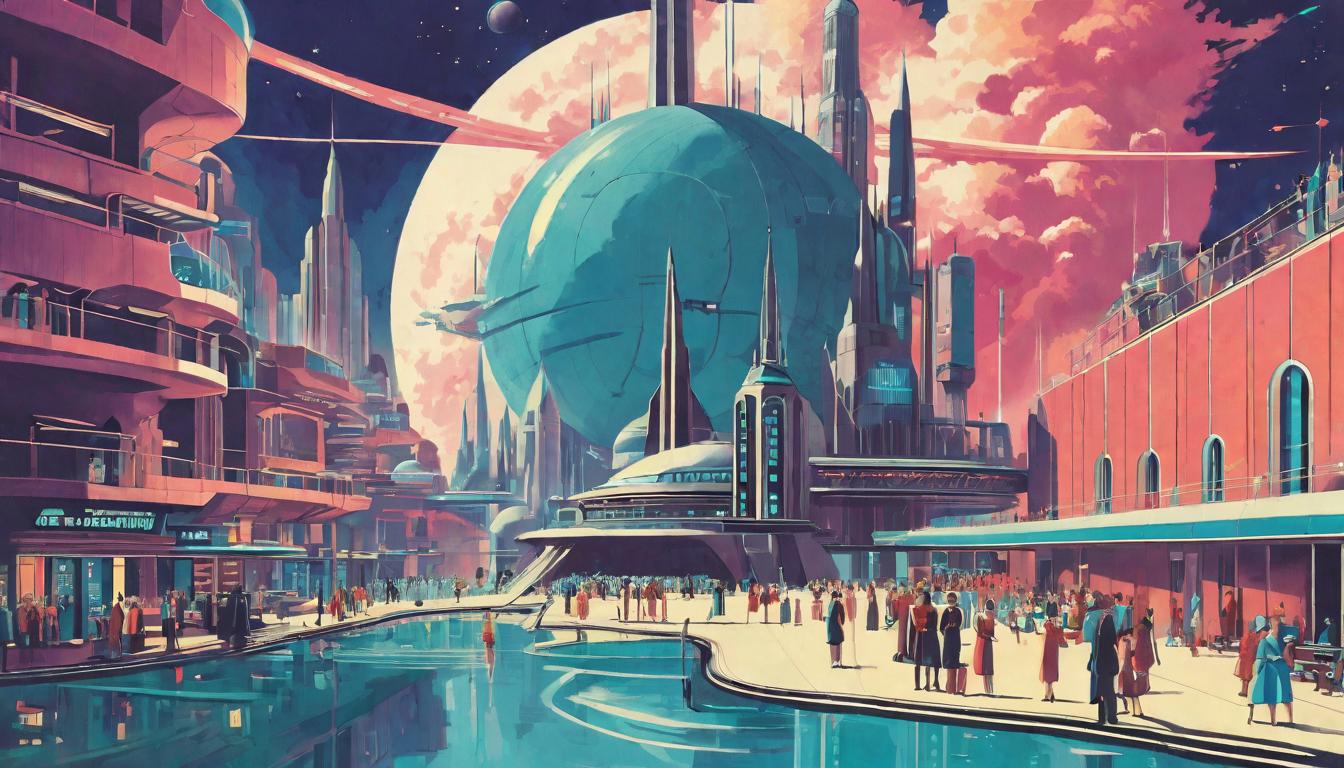  retro futuristic New governance, well being of citizens, government buildings, community leaders, inclusivity lvintage sci fi, 50s and 60s style, atomic age, vibrant, highly detailed