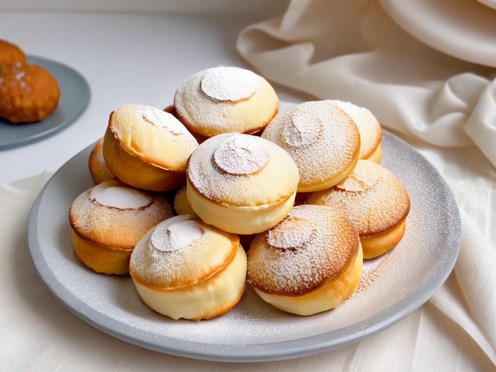  A closeup, ultradetailed image of a freshly baked Nigerian puff puff, a traditional deepfried dough snack, dusted with powdered sugar and served on a simple, elegant ceramic plate with a delicate pattern. The goldenbrown puff puff is perfectly round, showcasing its fluffy, airy texture, with a slight crispy exterior. The powdered sugar on top glistens in the light, adding a touch of sweetness to the delectable treat. The background is softly blurred, emphasizing the simplicity and beauty of this iconic Nigerian dessert. hyperrealistic, full body, detailed clothing, highly detailed, cinematic lighting, stunningly beautiful, intricate, sharp focus, f/1. 8, 85mm, (centered image composition), (professionally color graded), ((bright soft diffused light)), volumetric fog, trending on instagram, trending on tumblr, HDR 4K, 8K