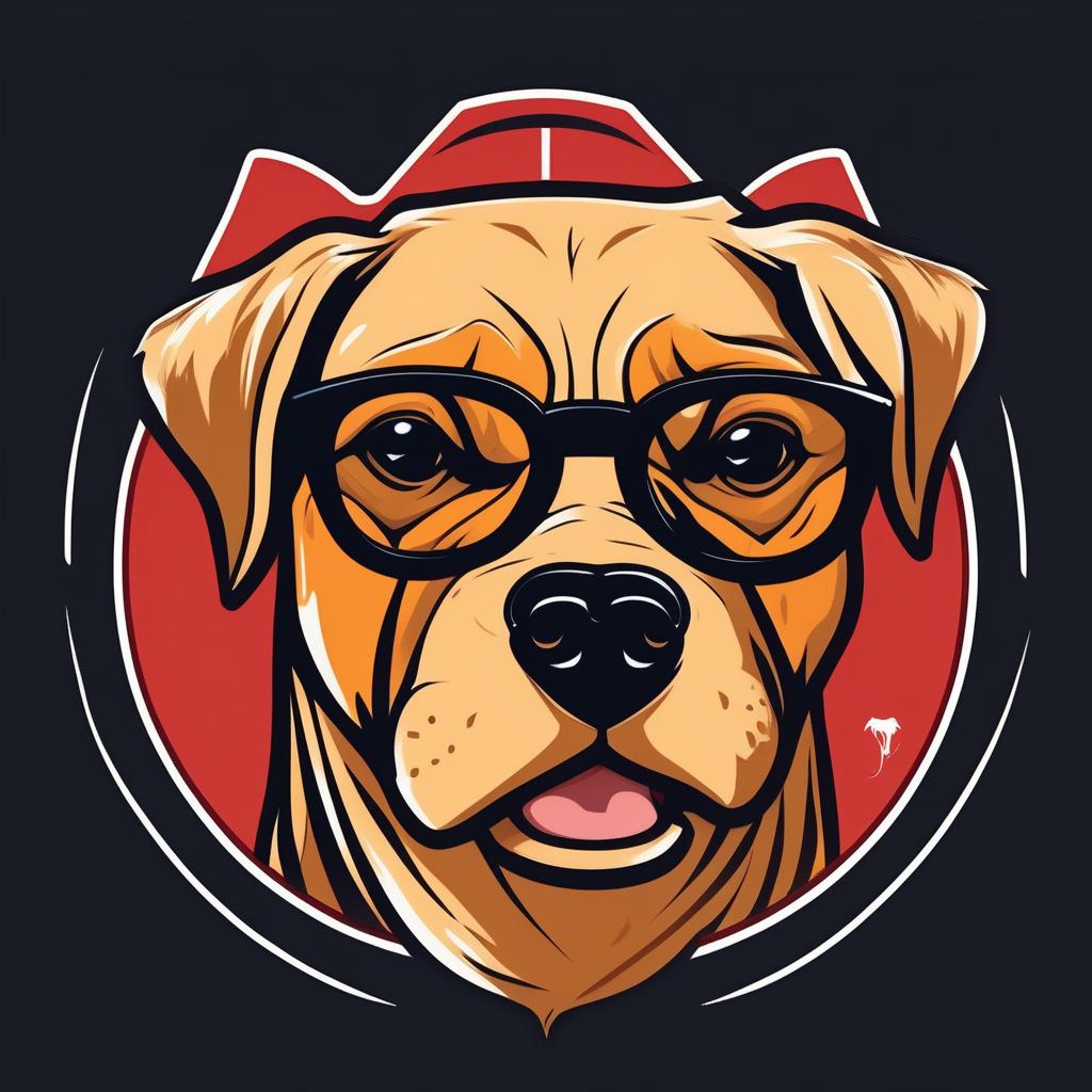  A logo that breaks the head of a dog wearing glasses with one punch
