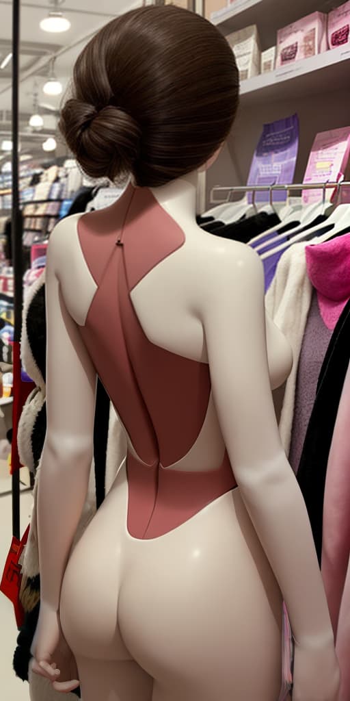  girl-mannequin, in a store, with her back