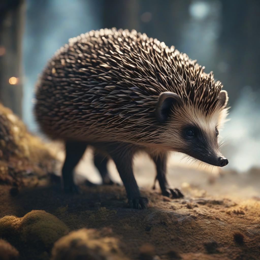  A space hedgehog is a highly advanced being. hyperrealistic, full body, detailed clothing, highly detailed, cinematic lighting, stunningly beautiful, intricate, sharp focus, f/1. 8, 85mm, (centered image composition), (professionally color graded), ((bright soft diffused light)), volumetric fog, trending on instagram, trending on tumblr, HDR 4K, 8K