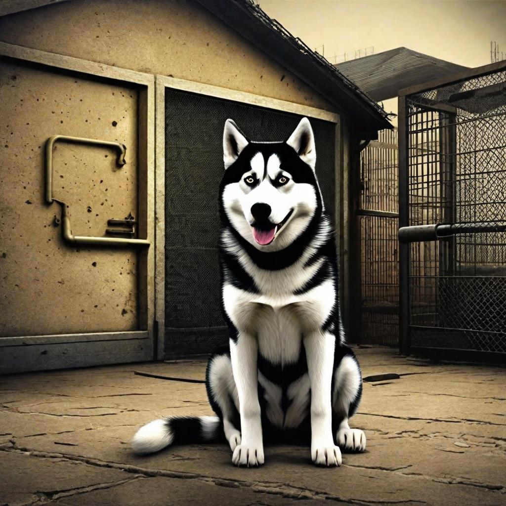  Masterpiece, best quality, a husky with a hammer in prison break