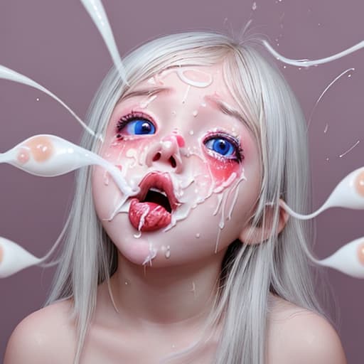  girl child with sperm everywhere on the face, ahegao