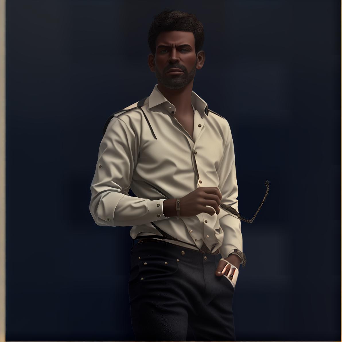 mdjrny-v4 style Create a vintage portrait style avatar of a man. The character should have classic features reminiscent of early 20th century photography, with a slightly faded and sepia toned color palette. His hairstyle should reflect vintage grooming, such as a slicked back style or a well groomed mustache. He should be dressed in period appropriate attire, like a tailored suit, waistcoat, or a collared shirt with suspenders, emphasizing the textures and patterns typical of the era. The background should be simple and understated, perhaps with a vignette effect or a textured backdrop that adds to the vintage feel without distracting from the character's features.