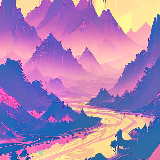 nvinkpunk Whimsical mountains and river