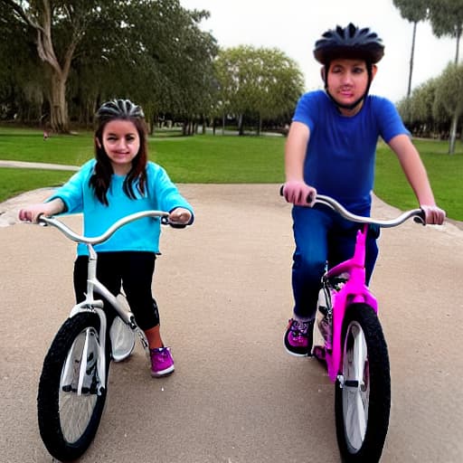  niña rubia en bicicleta y niño con cabello castaño y piel blanca en bicicleta en el parque